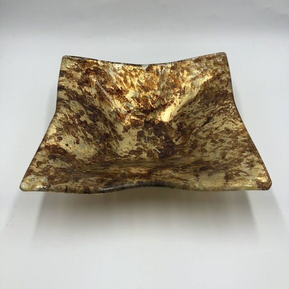 Vetri Di Nennella Italian Art Fused Glass Gold Copper Hand made Square Dish - Picture 1 of 9